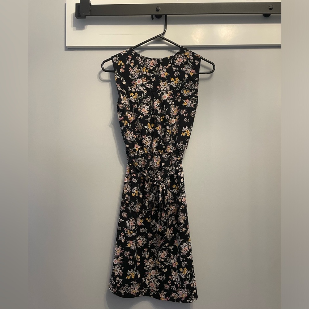 Monteau Girls Size XS Black Dress with Floral Pattern